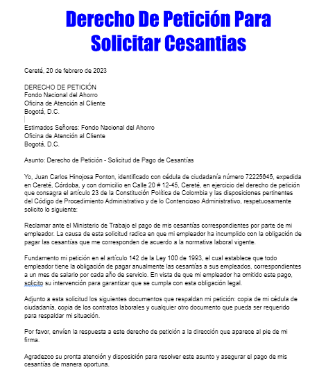 Derecho De Peticion Para Solicitar Cesantias TramitaloYa Co