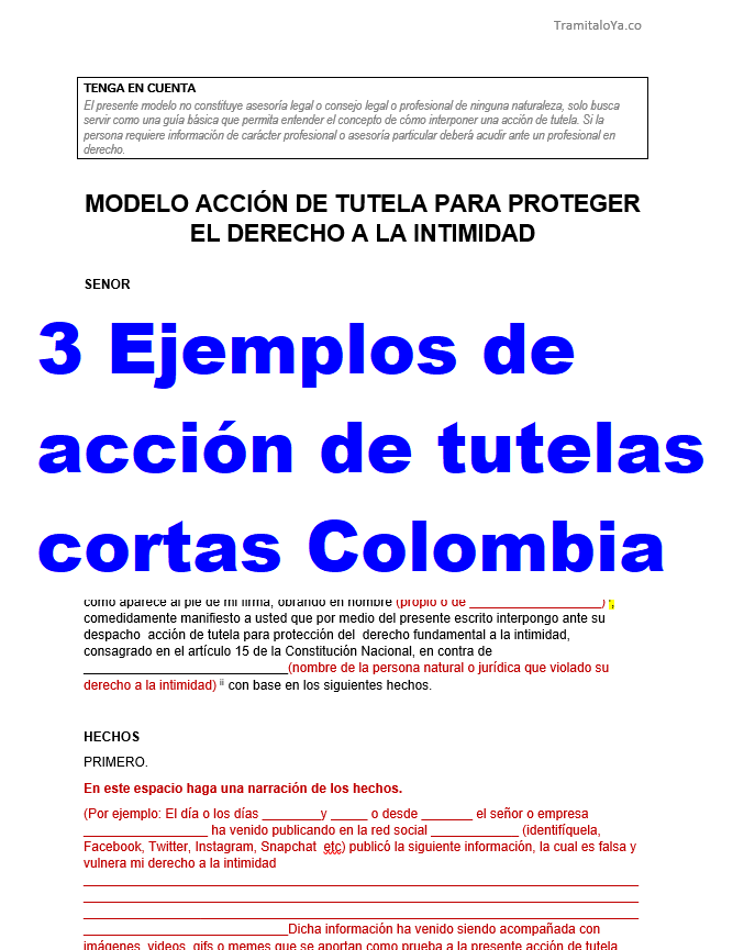 3 Ejemplos de acción de tutelas cortas Colombia
