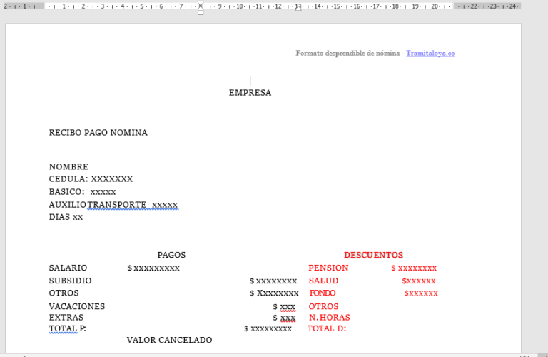 Formato Desprendible De Nómina Colombia En Word 3701