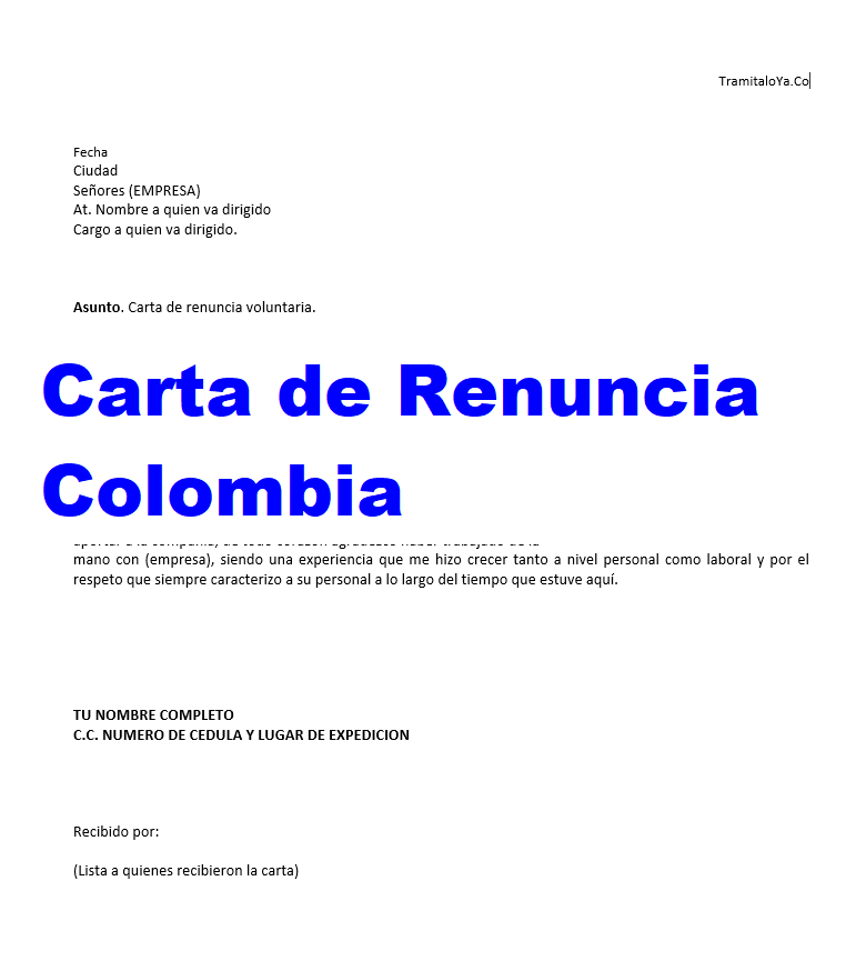 Carta de Renuncia Colombia