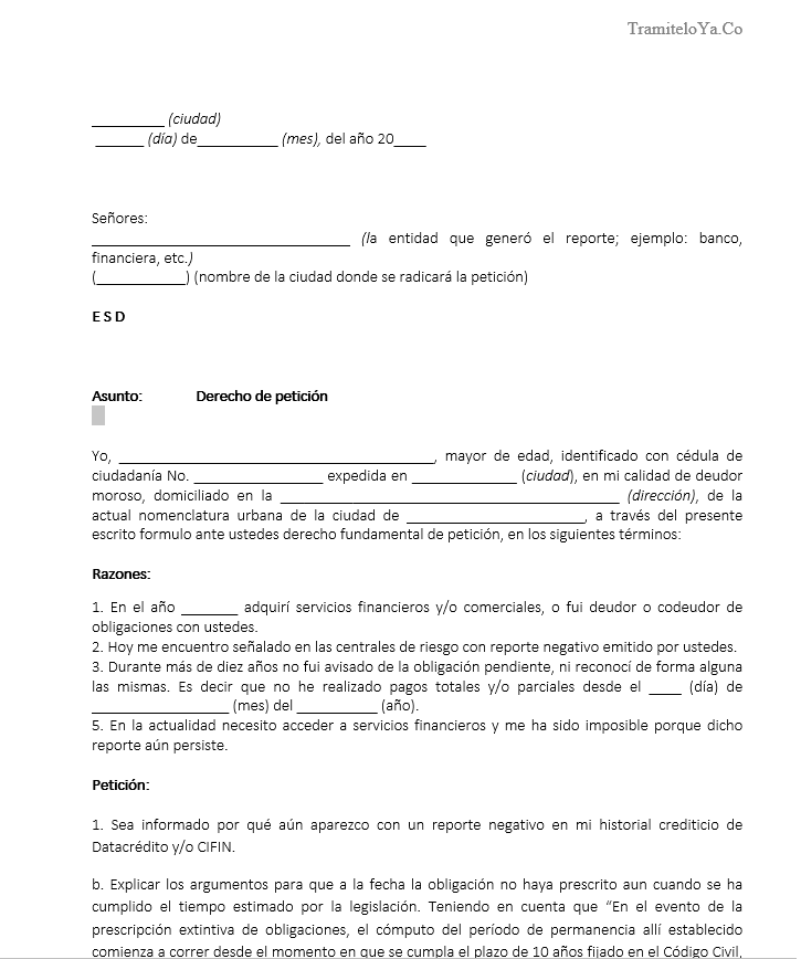 Formato] Modelo de Carta para solicitud de prescripción de deuda