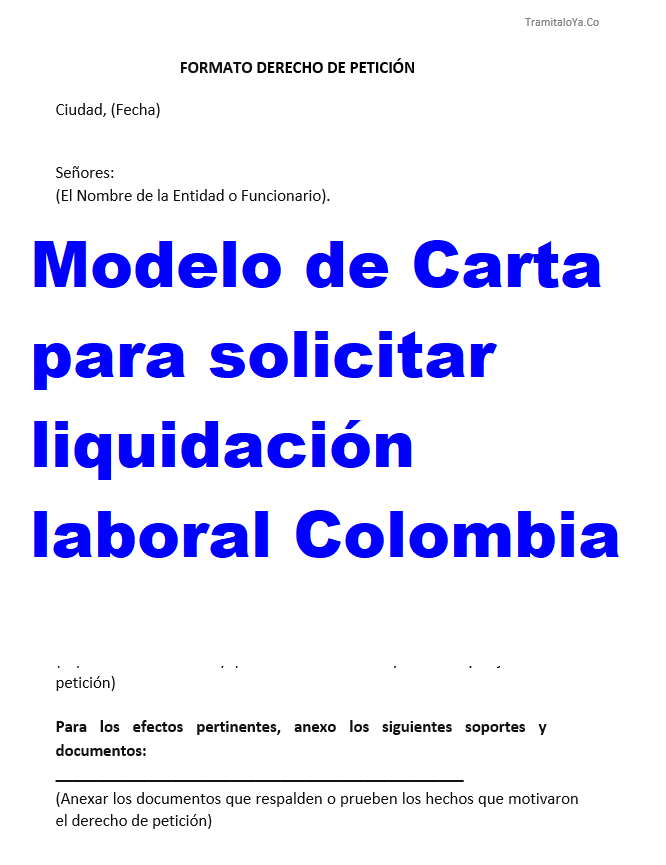 Modelo de Carta para solicitar liquidación laboral Colombia