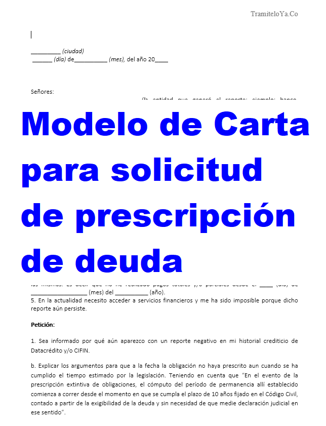 Formato] Modelo de Carta para solicitud de prescripción de deuda