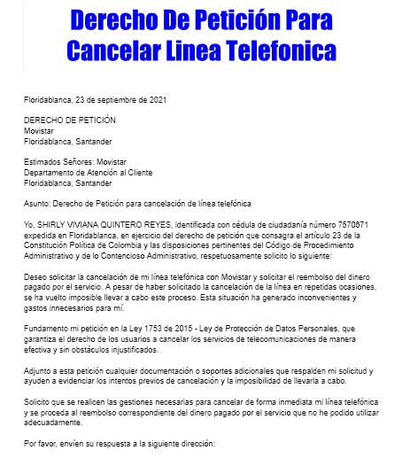 Derecho De Peticion Para Cancelar Linea Telefonica