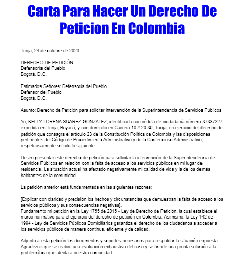 Carta Para Hacer Un Derecho De Peticion En Colombia