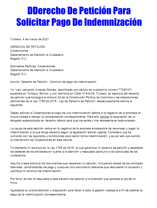 Derecho De Petici N Para Solicitar Pago De Indemnizaci N Tramitaloya Co