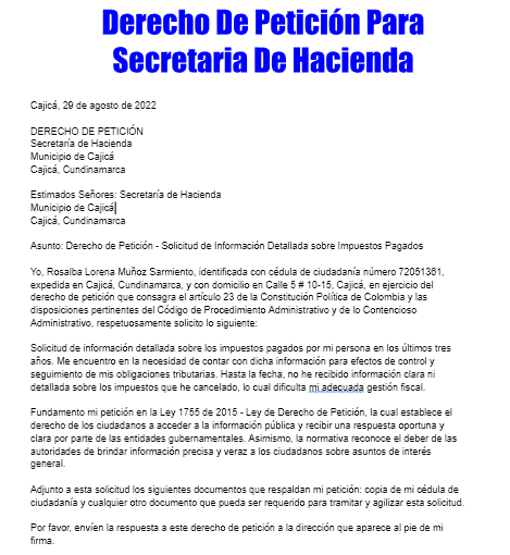 Derecho De Peticion Para Secretaria De Hacienda Tramitaloya Co