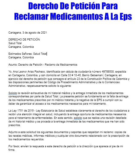 Derecho De Petici N Para Reclamar Medicamentos A La Eps Tramitaloya Co